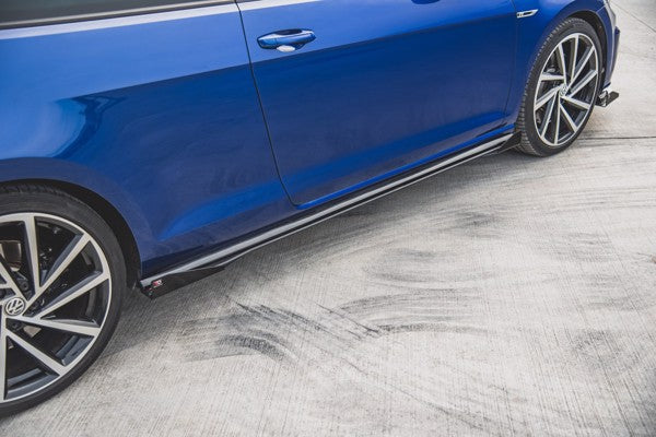 Maxton Racing Durability Side Skirts Diffusers + Flaps VW Golf 7 R / R-Line Facelift - Black + Gloss Flaps    