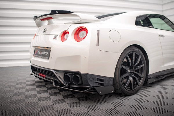Maxton Central Rear Splitter + Flaps For Nissan Gtr R35 Facelift - Gloss Black