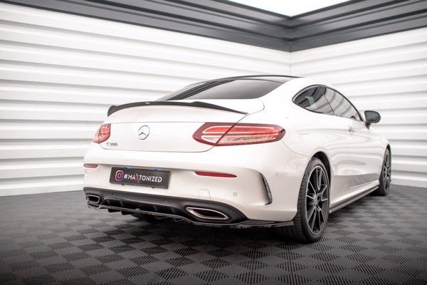 Maxton Central Rear Splitter (With Vertical Bars) Mercedes-Benz C Coupe Amg-Line C205 Facelift - Gloss Black