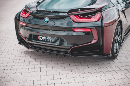Maxton Central Rear Splitter (With Vertical Bars) BMW I8 - Gloss Black