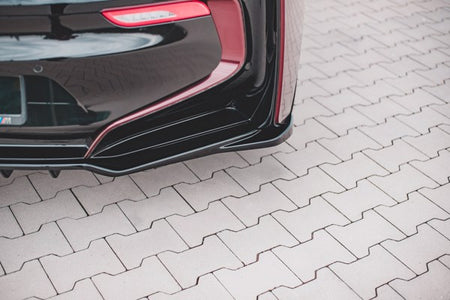 Maxton Central Rear Splitter (With Vertical Bars) BMW I8 - Gloss Black