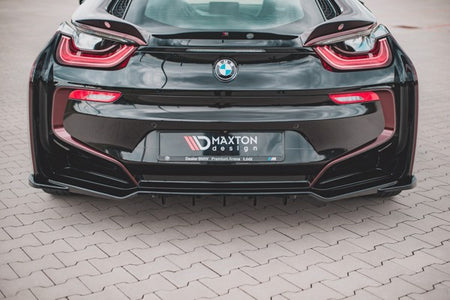 Maxton Central Rear Splitter (With Vertical Bars) BMW I8 - Gloss Black
