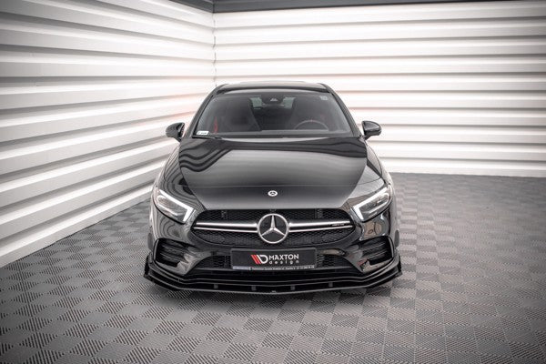 Maxton Street Pro Front Splitter + Flaps Mercedes A35 Amg / Amg-Line Aero Pack W177  - Black + Gloss Flaps    