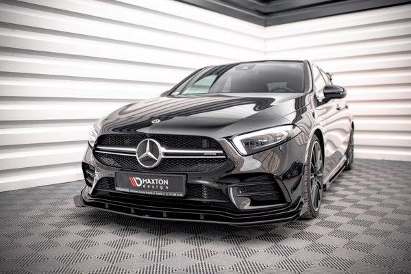 Maxton Street Pro Front Splitter + Flaps Mercedes A35 Amg / Amg-Line Aero Pack W177  - Black + Gloss Flaps    