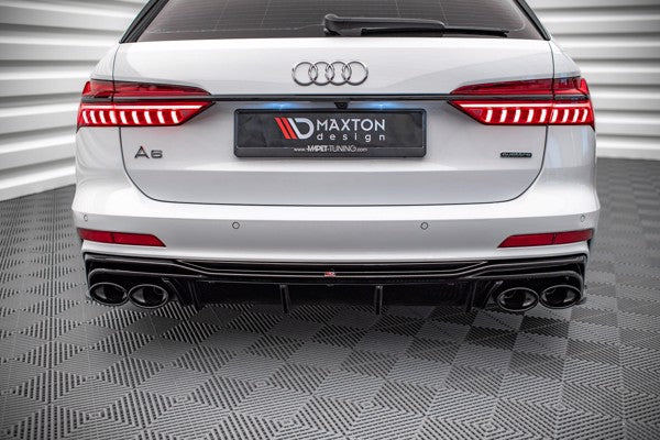Sort Maxton bagdiffuser med imitation af udstødningsender til Audi A6 C8 S-Line, designet til at forbedre bilens aerodynamik og 