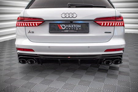 Sort Maxton bagdiffuser med imitation af udstødningsender til Audi A6 C8 S-Line, designet til at forbedre bilens aerodynamik og 