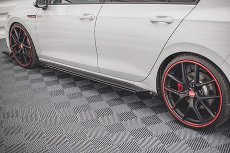 Maxton Racing Durability Side Skirts Diffusers + Flaps Volkswagen Golf 8 Gti / Gti Clubsport - Black + Gloss Flaps    