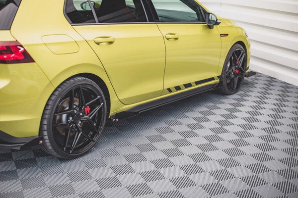 Maxton Racing Durability Side Skirts Diffusers + Flaps Volkswagen Golf 8 Gti / Gti Clubsport - Black + Gloss Flaps    