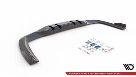 Maxton Central Rear Splitter (With Vertical Bars) V.2 Mercedes A 35 Amg Sedan V177 - Gloss Black