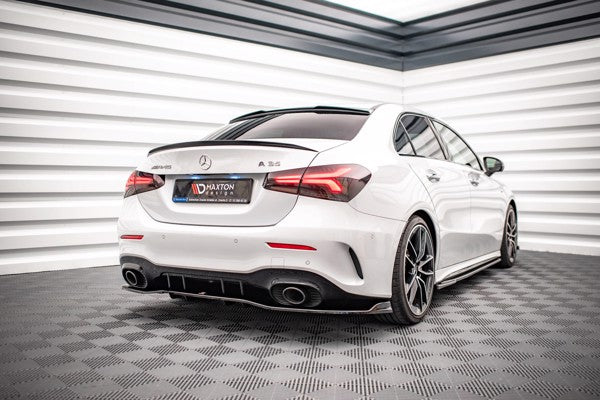 Maxton Central Rear Splitter (With Vertical Bars) V.2 Mercedes A 35 Amg Sedan V177 - Gloss Black