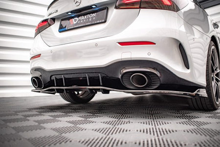 Maxton Central Rear Splitter (With Vertical Bars) V.2 Mercedes A 35 Amg Sedan V177 - Gloss Black