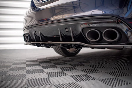 Maxton Central Rear Splitter (With Vertical Bars) Mercedes-Amg C 43 Sedan W205 Facelift - Gloss Black