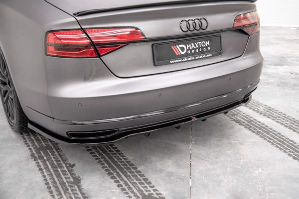 Maxton Central Rear Splitter (With Vertical Bars) Audi A8 D4 Facelift - Gloss Black