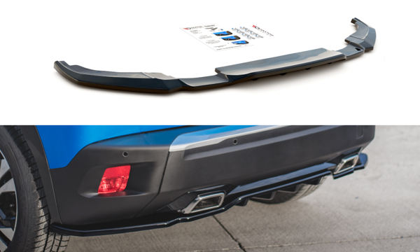 Maxton Central Rear Splitter (With Vertical Bars) Peugeot 2008 Mk2 - Gloss Black
