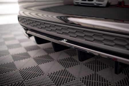 Maxton Central Rear Splitter (With Vertical Bars) Audi A3 S-Line Sedan 8Y - Gloss Black