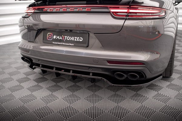 Maxton Central Rear Splitter (With Vertical Bars) Porsche Panamera E-Hybrid 971 - Gloss Black