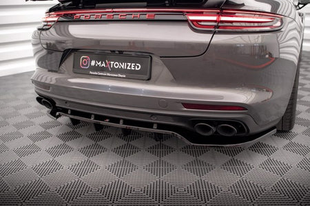 Maxton Central Rear Splitter (With Vertical Bars) Porsche Panamera E-Hybrid 971 - Gloss Black