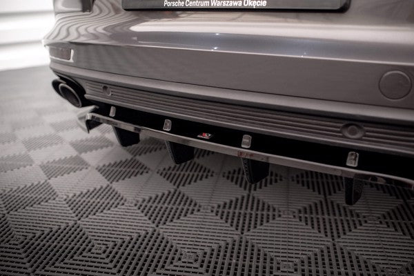 Maxton Central Rear Splitter (With Vertical Bars) Porsche Panamera E-Hybrid 971 - Gloss Black