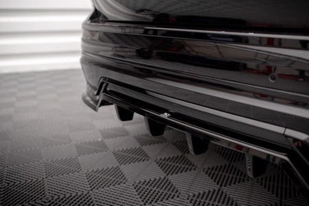 Maxton Central Rear Splitter (With Vertical Bars) Volvo Xc60 R-Design Mk2 Facelift - Gloss Black