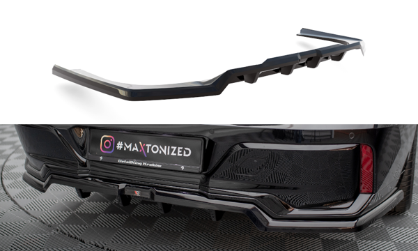 Maxton Central Rear Splitter (With Vertical Bars) BMW 7 M-Pack G70 - Gloss Black