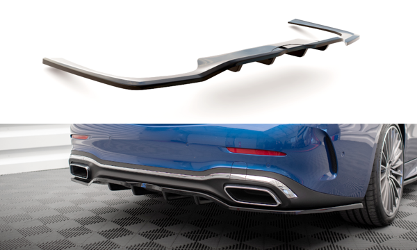 Maxton Central Rear Splitter (With Vertical Bars) Mercedes-Benz C Amg-Line W206 - Gloss Black