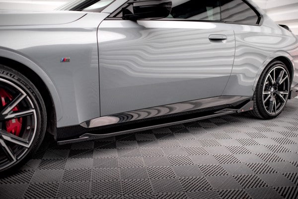 Maxton Side Skirts Diffusers V.2 + Flaps BMW 2 Coupe M-Pack / M240I G42 - Gloss Black