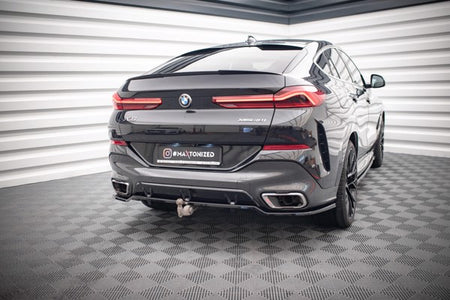 Maxton Central Rear Splitter (With Vertical Bars) V.3 BMW X6 M-Pack G06 - Gloss Black