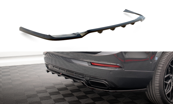 Maxton Central Rear Splitter (With Vertical Bars) Volvo Xc90 R-Design Mk2 Facelift - Gloss Black