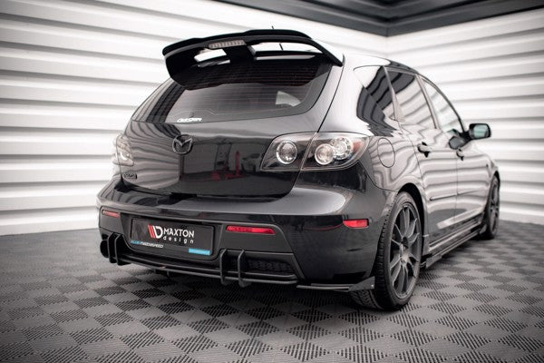 Maxton Street Pro Rear Side Splitters + Flaps Mazda 3 Mps Mk1 - Black + Gloss Flaps    