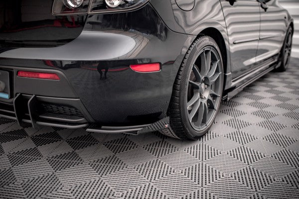 Maxton Street Pro Rear Side Splitters + Flaps Mazda 3 Mps Mk1 - Black + Gloss Flaps    