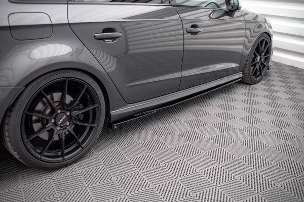 Maxton Side Skirts Diffusers Audi S3 / A3 S-Line Sportback 8V Facelift - Gloss Black