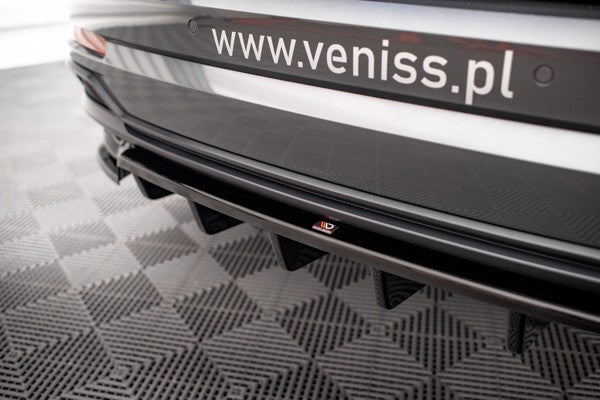 Maxton Central Rear Splitter (With Vertical Bars) Audi Q3 S-Line F3 - Gloss Black