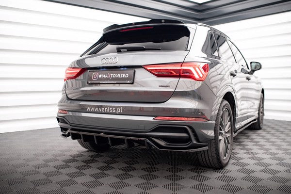 Maxton Central Rear Splitter (With Vertical Bars) Audi Q3 S-Line F3 - Gloss Black
