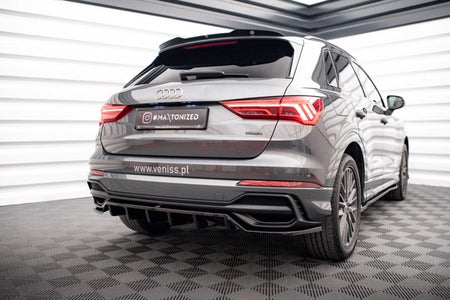 Maxton Central Rear Splitter (With Vertical Bars) Audi Q3 S-Line F3 - Gloss Black