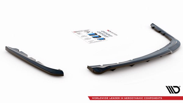 Maxton Central Rear Splitter (With Vertical Bars) BMW 3 Sedan E90 - Gloss Black