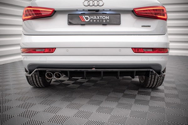 Maxton Central Rear Splitter (With Vertical Bars) Audi Q3 8U Facelift - Gloss Black