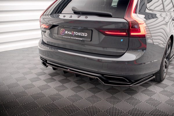 Maxton Central Rear Splitter (With Vertical Bars) Volvo V90 R-Design Mk2 - Gloss Black