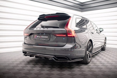Maxton Central Rear Splitter (With Vertical Bars) Volvo V90 R-Design Mk2 - Gloss Black