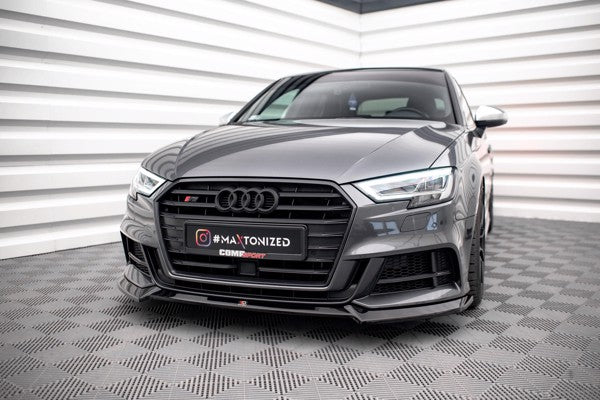 Maxton Front Splitter V.3 Audi S3 / A3 S-Line Sportback 8V Facelift - Gloss Black