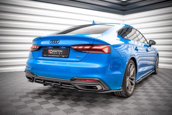 Maxton Central Rear Splitter (With Vertical Bars) Audi A5 S-Line F5 Facelift - Gloss Black