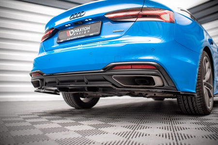 Maxton Central Rear Splitter (With Vertical Bars) Audi A5 S-Line F5 Facelift - Gloss Black