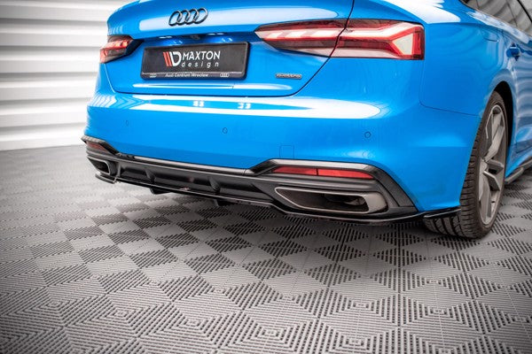 Maxton Central Rear Splitter (With Vertical Bars) Audi A5 S-Line F5 Facelift - Gloss Black