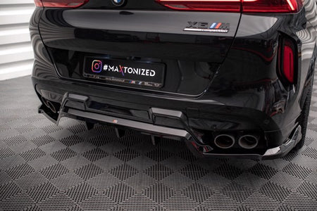 Maxton Central Rear Splitter (With Vertical Bars) BMW X6 M F96 - Gloss Black