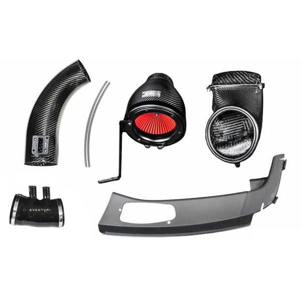 Eventuri V2 carbon air intake system med opgraderet carbon rør til Honda Civic FK2 Type R, inklusive luftfilter og montagedele.