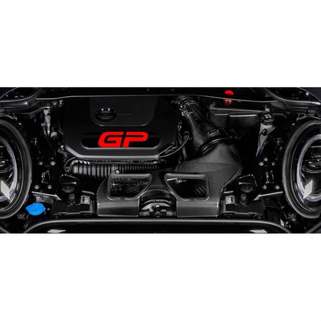 Eventuri carbon fiber indsugningssystem til Mini JCW GP3, Clubman og JCW 306HP med sort finish og rød filterindsats