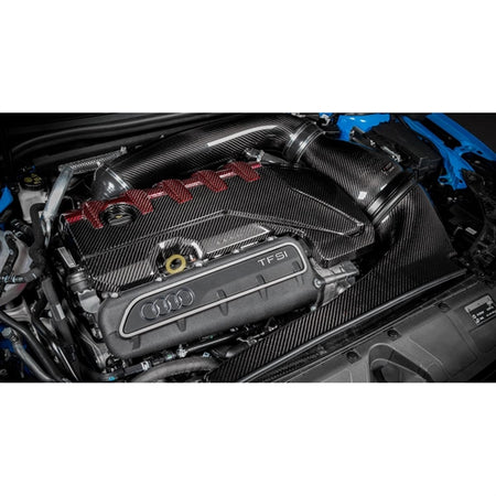 Eventuri Carbon Intake system til Audi RS3 8Y 2020+ og Facelift 2025 med kulfiber rør og rød performance luftfilter