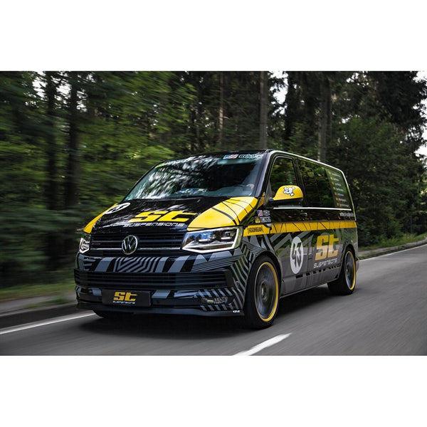 ST X Gevindundervogn til VW T5 med justerbare fjedre og støddæmpere i gul og sort design