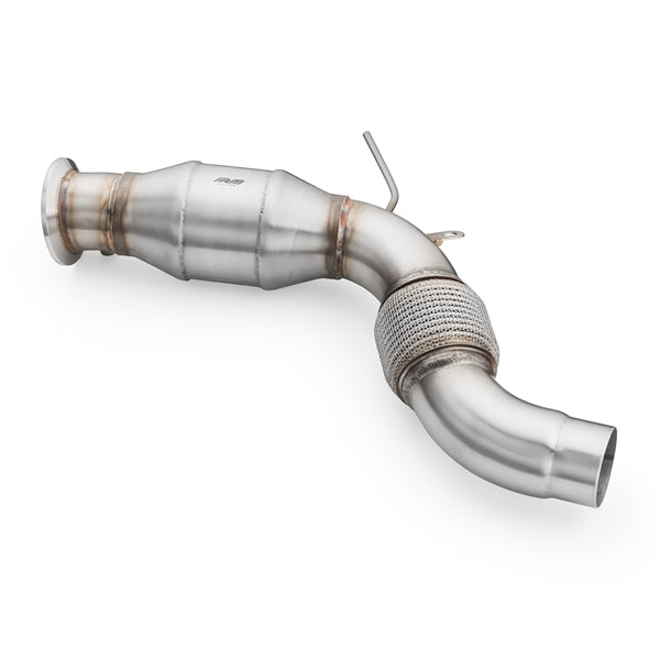 RM Motors downpipe med lyddæmper til BMW F07, F10, F11 525d, 530d/dx og 535d/dx N57 motorer, fremstillet i rustfrit stål.