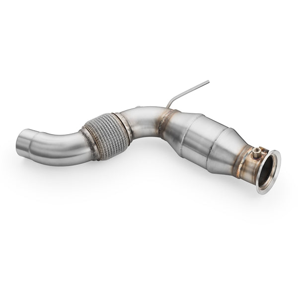 RM Motors downpipe med lyddæmper til BMW F07, F10, F11 525d, 530d/dx og 535d/dx N57 motorer, fremstillet i rustfrit stål.