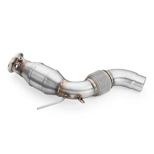 RM Motors downpipe med lyddæmper til BMW F07, F10, F11 525d, 530d/dx og 535d/dx N57 motorer, fremstillet i rustfrit stål.